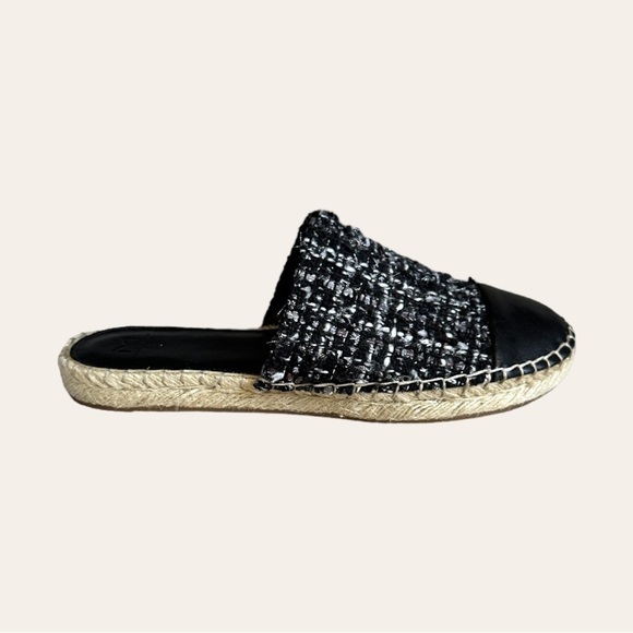 Marc Fisher Emilie Black Tweed Leather Espadrille Slide Mule Sandals Size 8.5 - Picture 8 of 10
